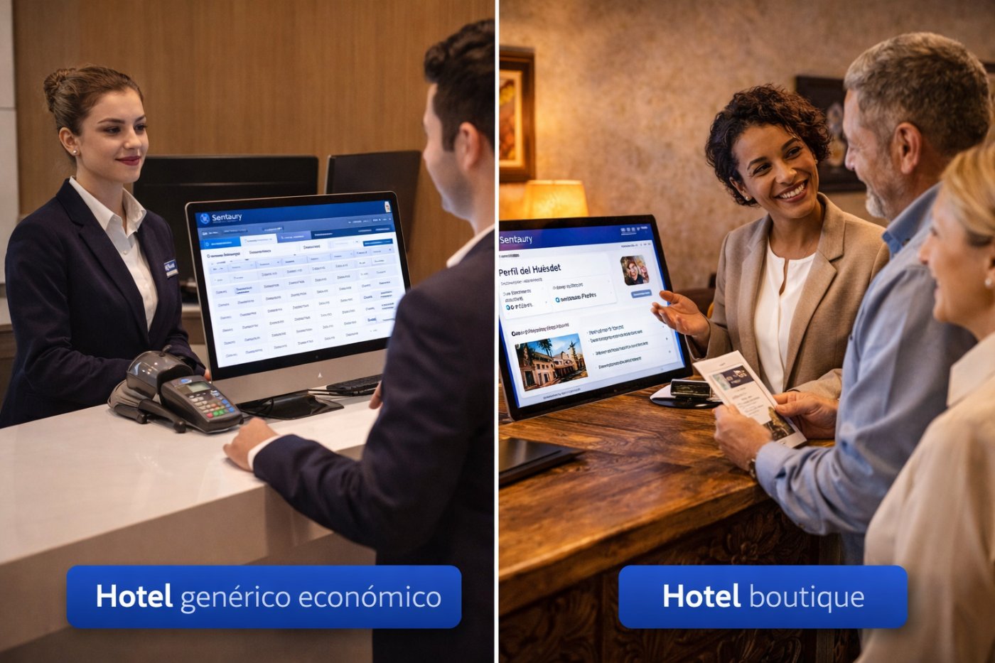 Comparativa de software hotelero: enfoque operativo en hotel genérico vs enfoque en personalización en hotel boutique