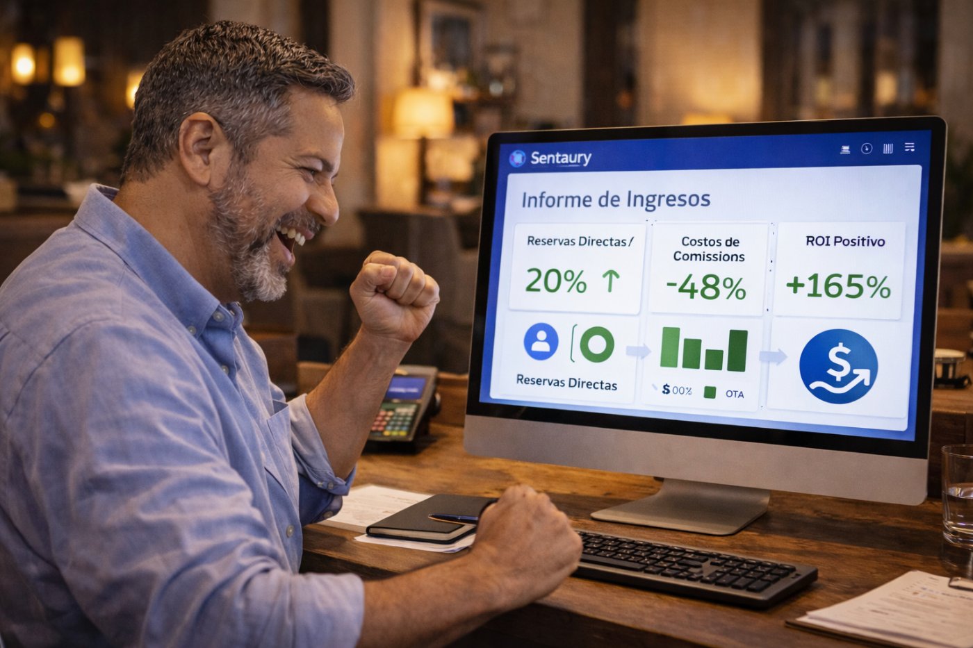 Resultado de reducir comisiones OTA: hotel latinoamericano pasó del 20 % al 45 % de reservas directas en 6 meses con Sentaury