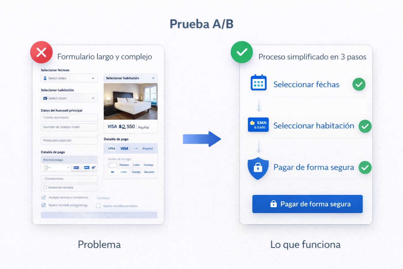 Optimización del motor de reservas hotelero: comparativa de proceso complejo vs simplificado para maximizar tasa de conversión
