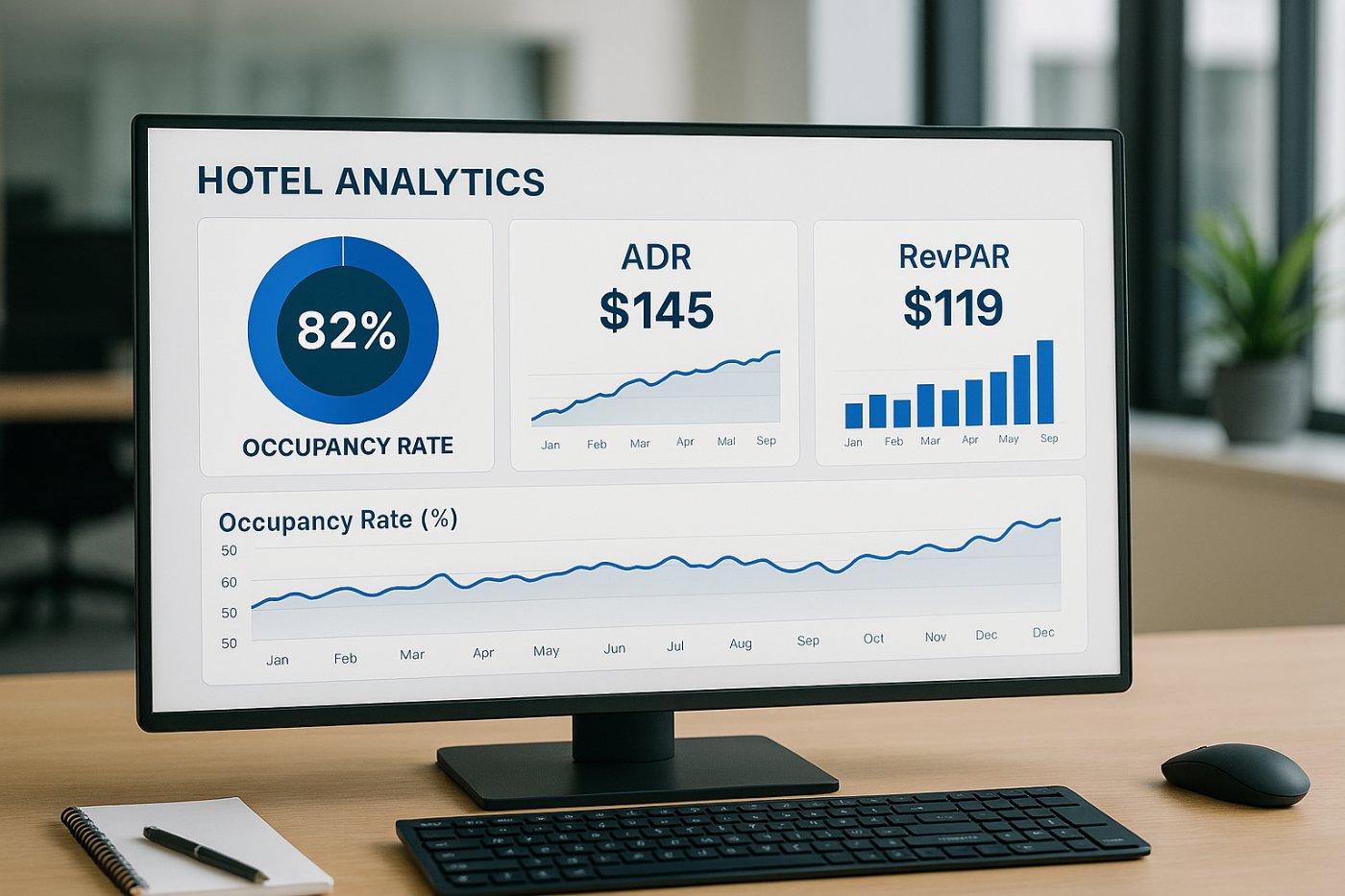 Un PMS con reportes automáticos, dashboards claros y métricas clave en tiempo real. 