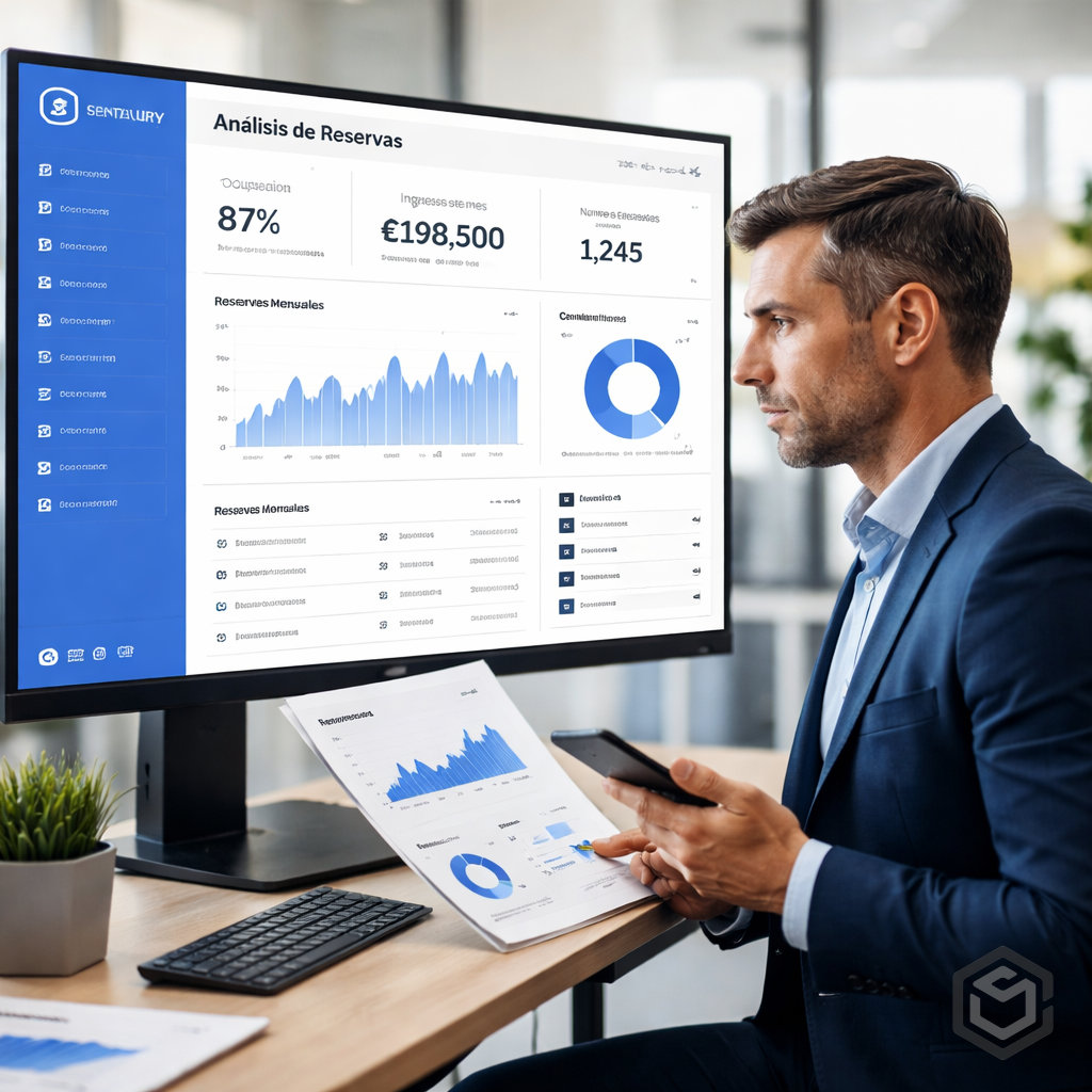 Hotelero analizando datos para mejorar motor de reservas y rentabilidad.