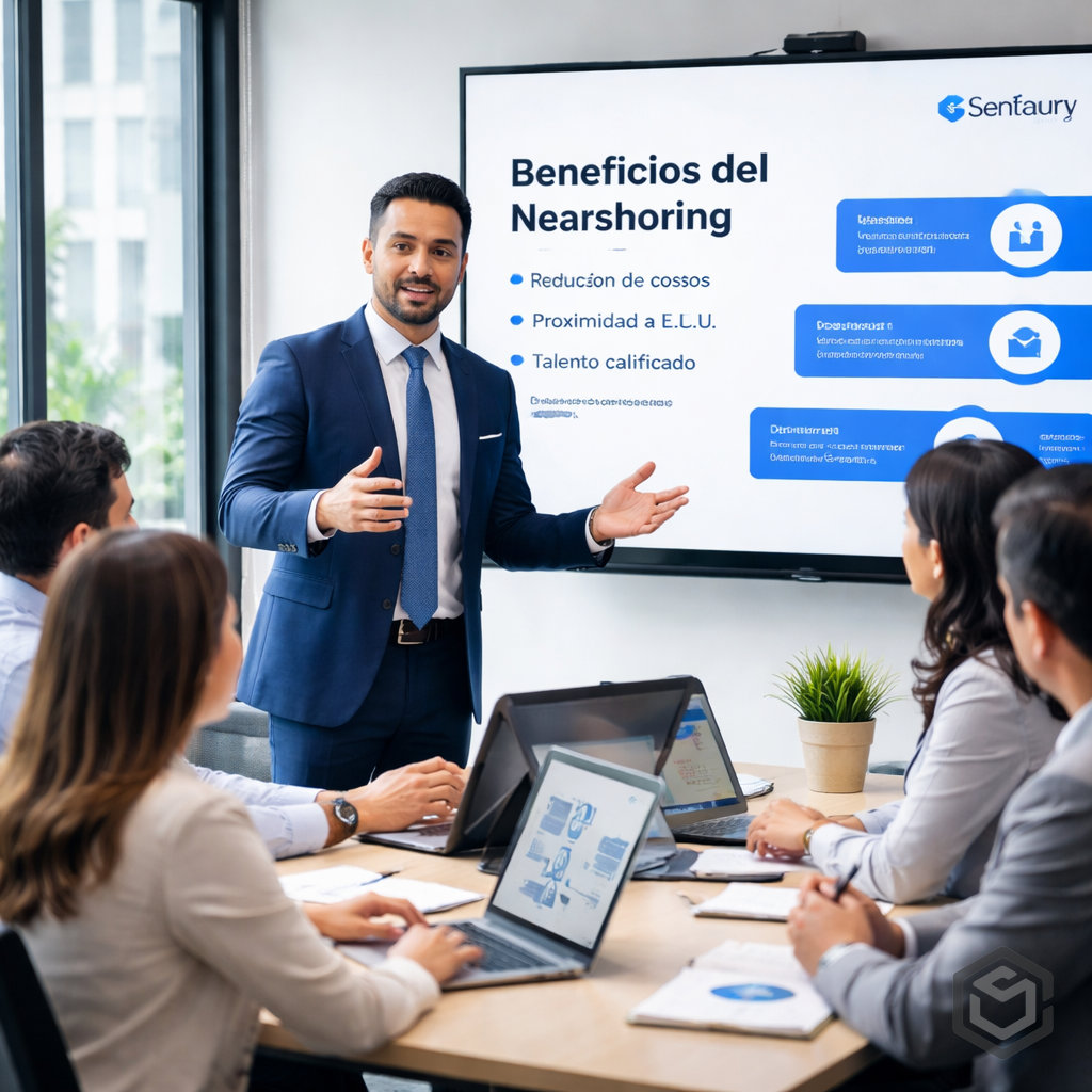 Gerente hotelero mexicano implementando solución nearshoring