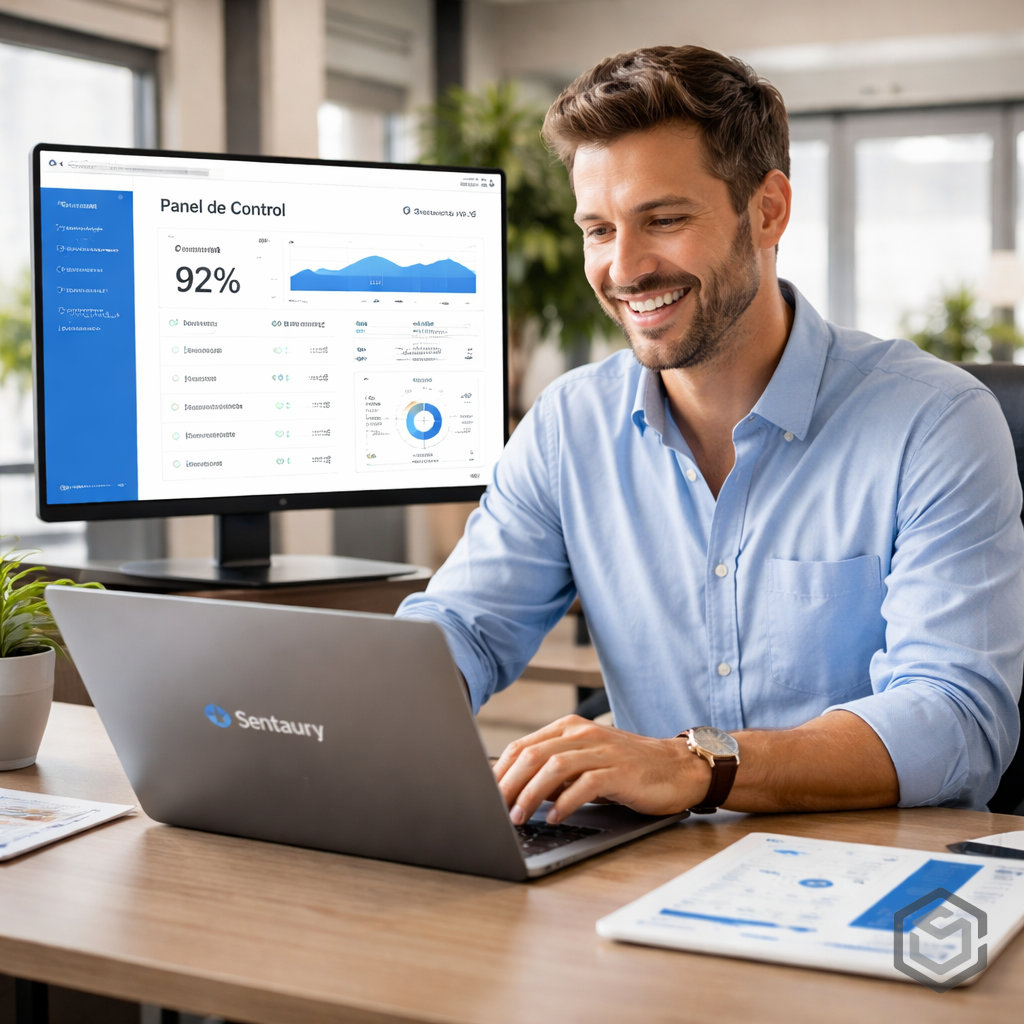 Equipo hotelero familiar usando PMS moderno para profesionalización