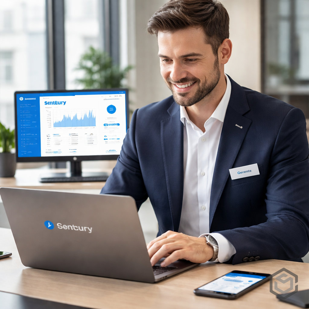 Hotelero usando solución ideal para hoteles pequeños para monitorear indicadores clave